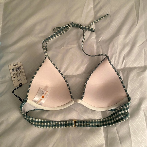 Brand New!  Shade & Shore, 34A,  seersucker, sage, halter bikini top. - Picture 3 of 8